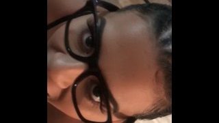 Sexy mixed girl with glasses gives blowjob