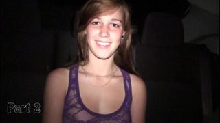 Young teen girl in casting in car getting naked