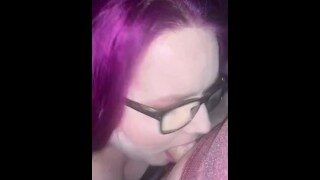 Purple Haired Goth Nerd Slut blowjob cumshot