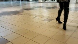 Kinky Piss In Thigh High Boots Then Walking In the Mall